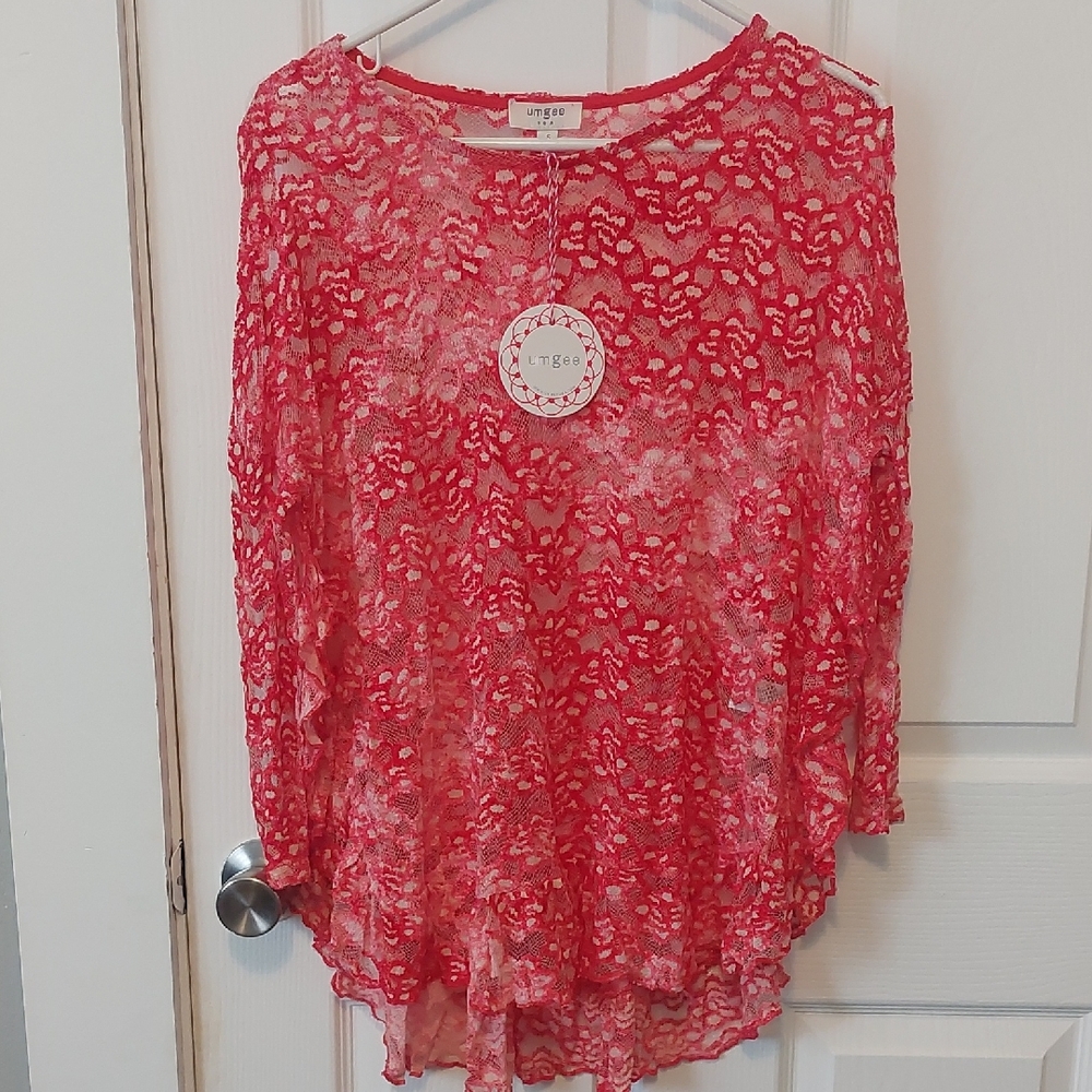 Umgee Women's Vibrant Red Lace Blouse Size Small NWT